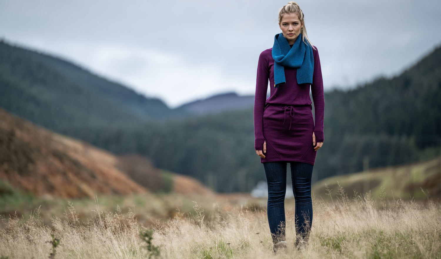 Woman wearing a FINDRA merino dress