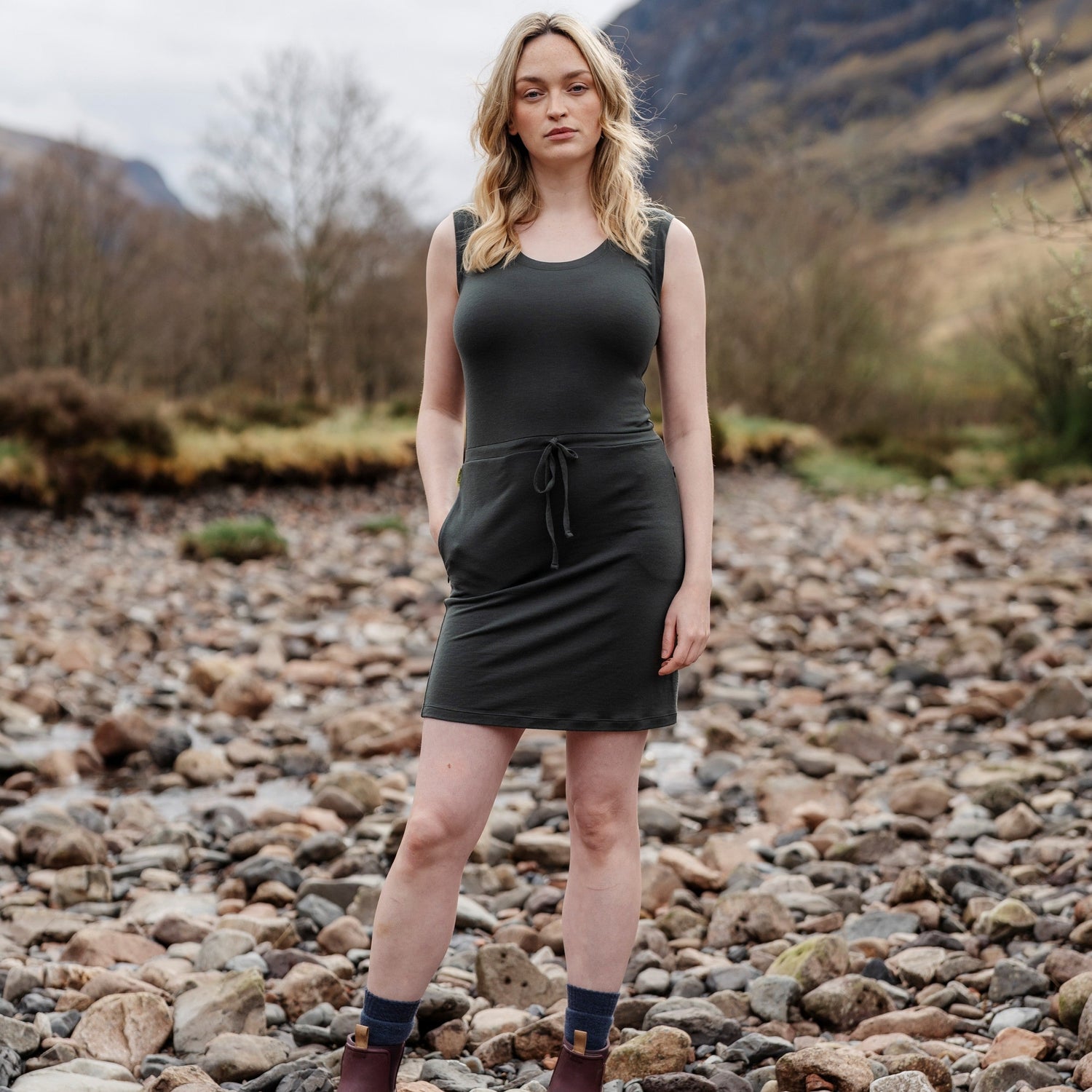 Woman wearing a FINDRA merino dress