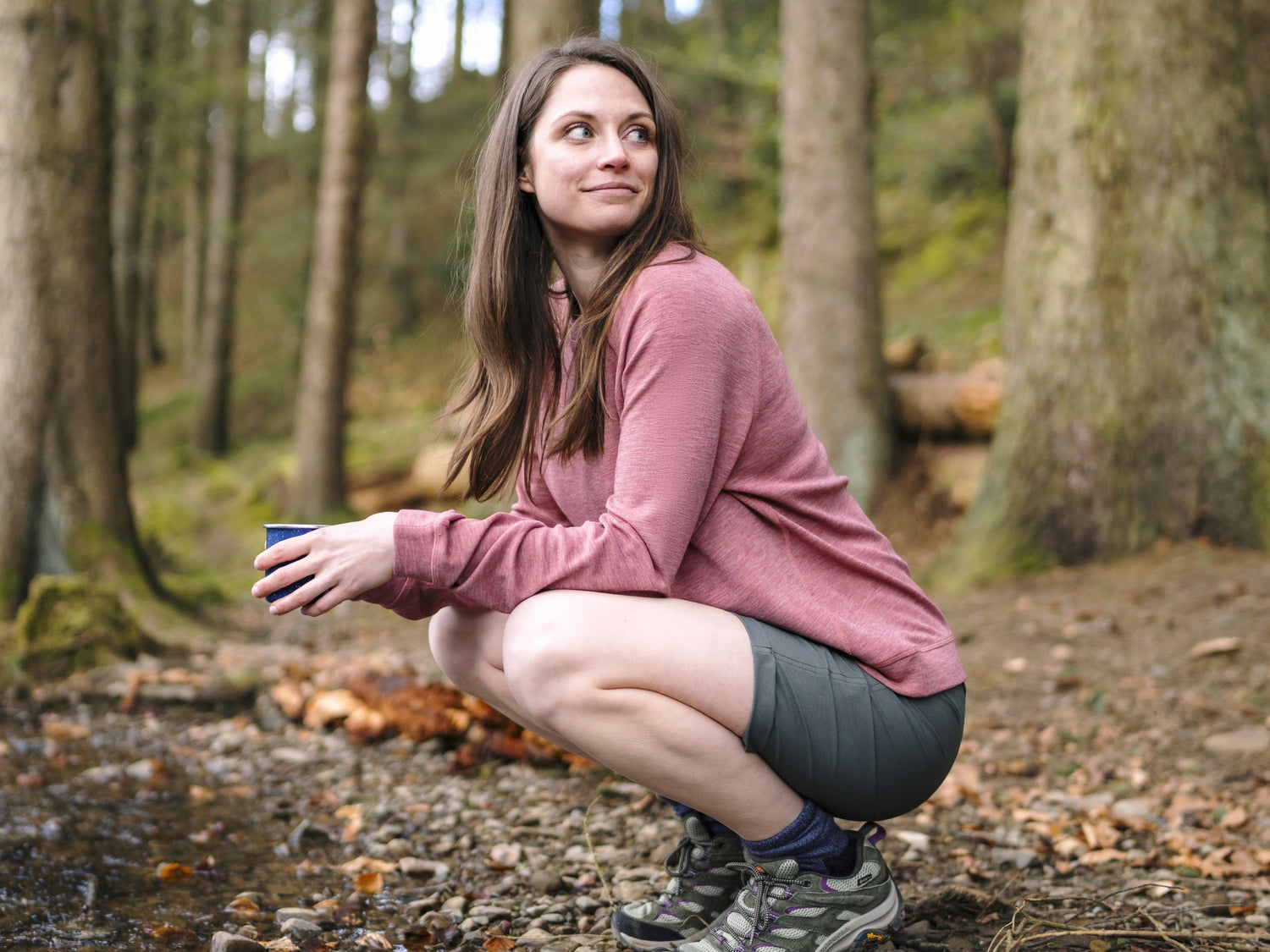 Women in Trail Shorts while walking in the woods