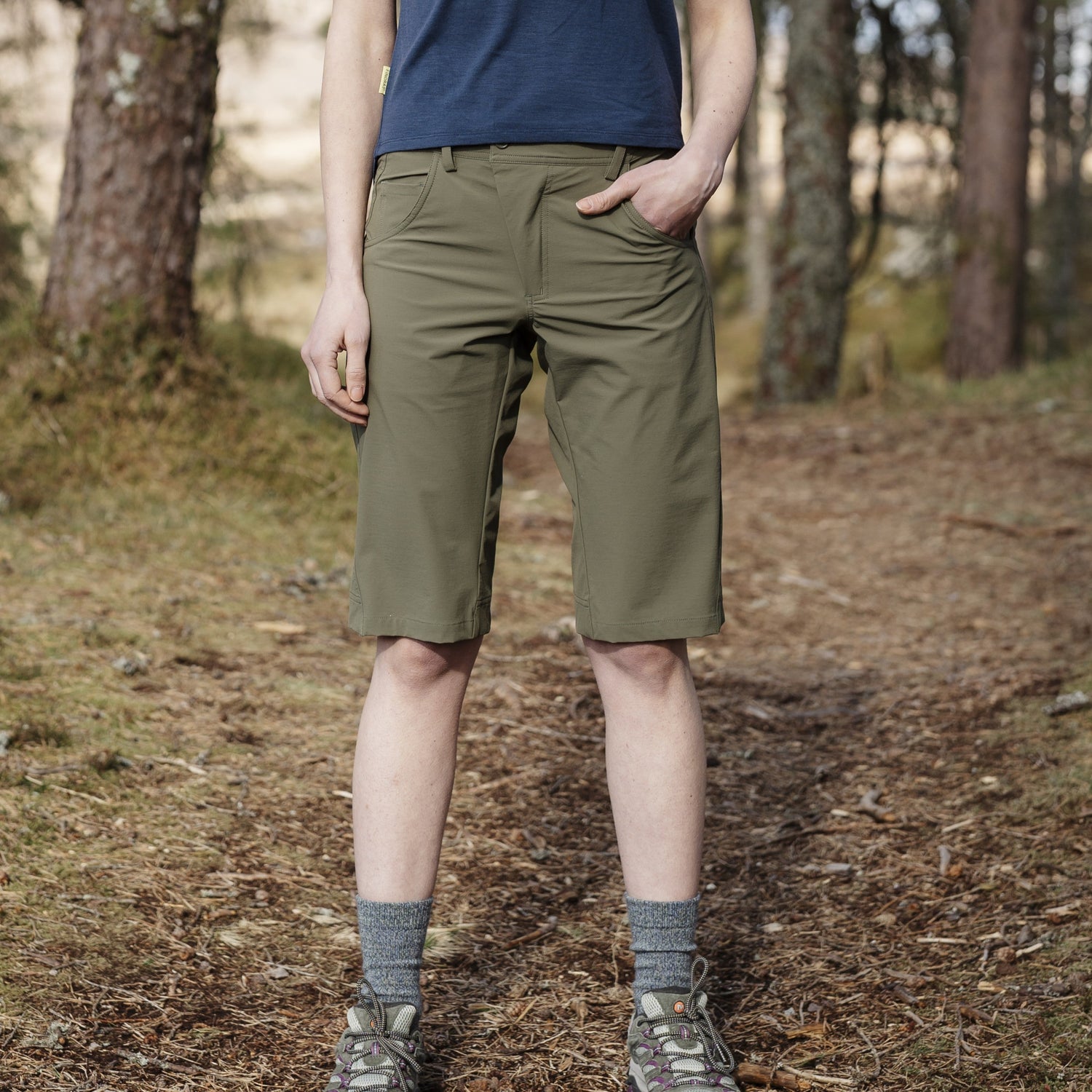 Women in Trail Shorts while walking in the woods