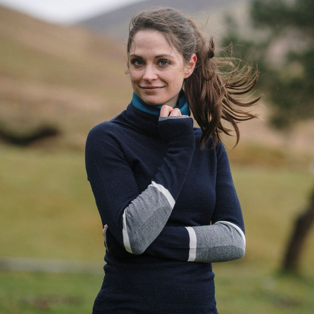 Woman wearing FINDRA merino mid layers