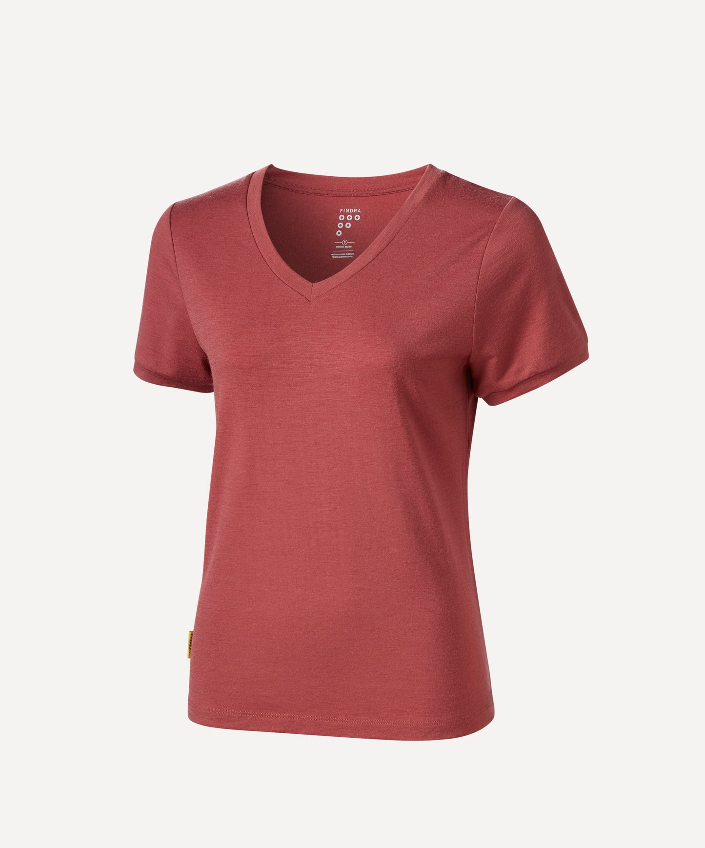 Merino Lightweight T shirt with V Neck in rust red