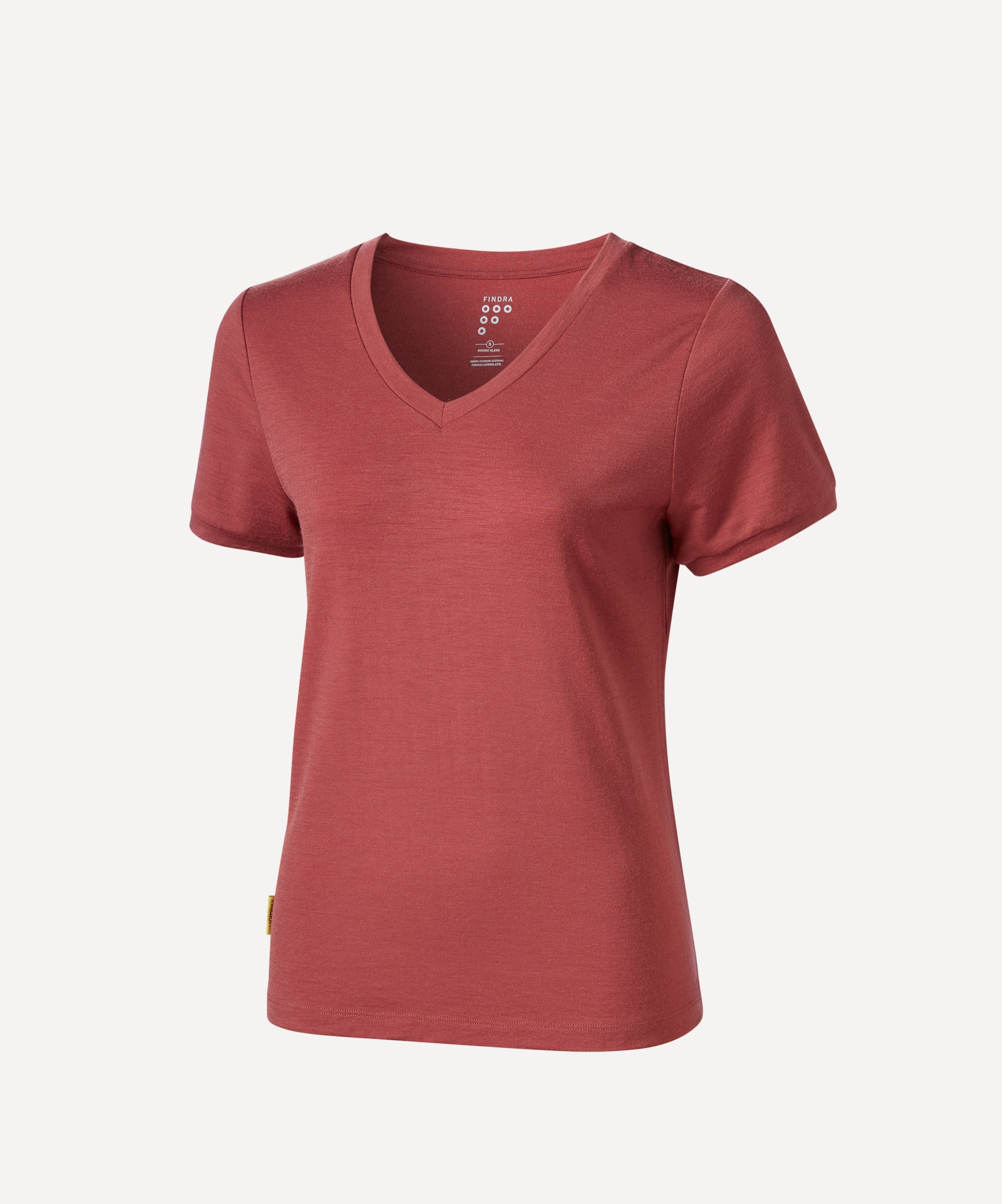 Merino Lightweight T shirt with V Neck in rust red