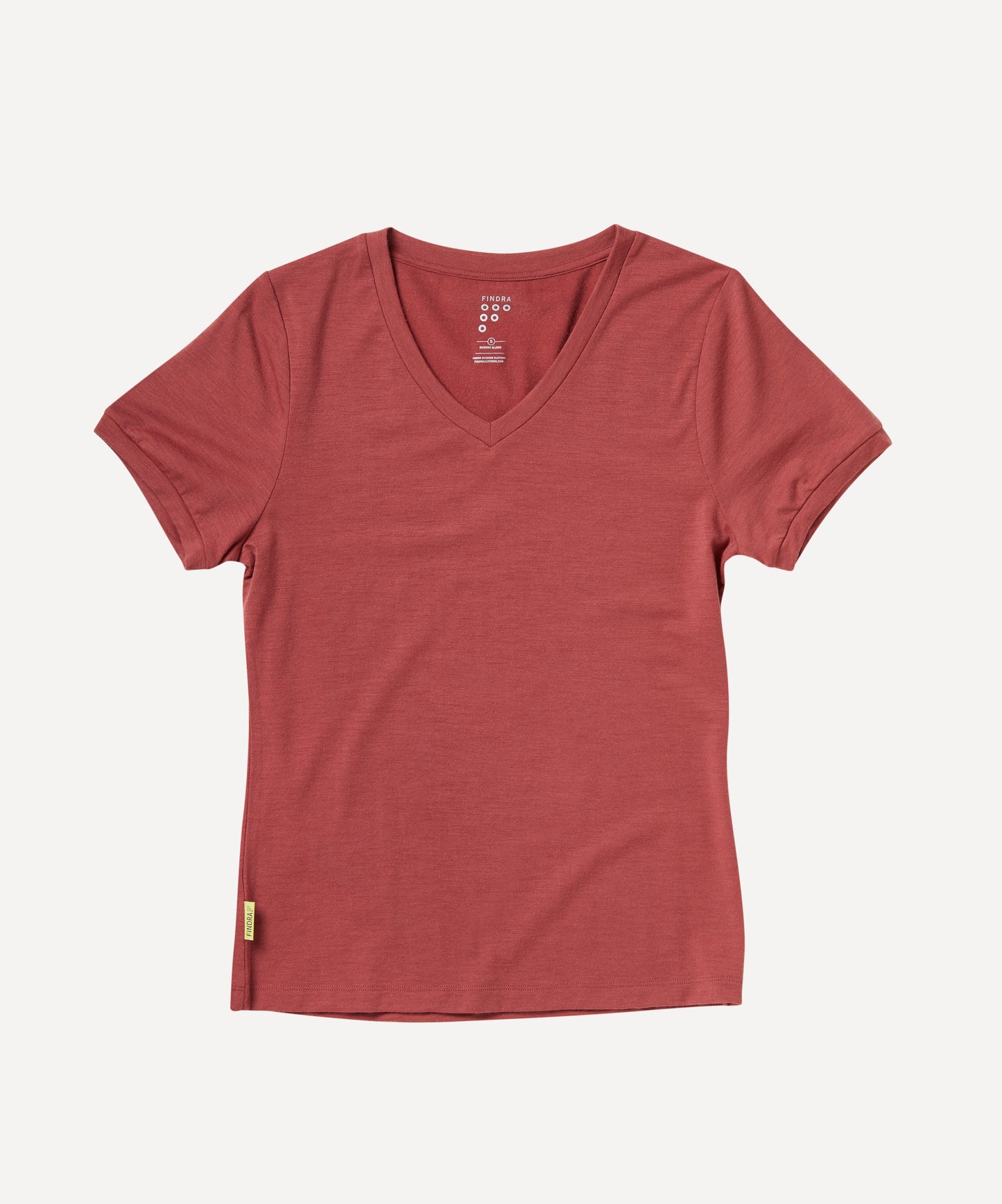 Merino Lightweight T shirt with V Neck in rust red