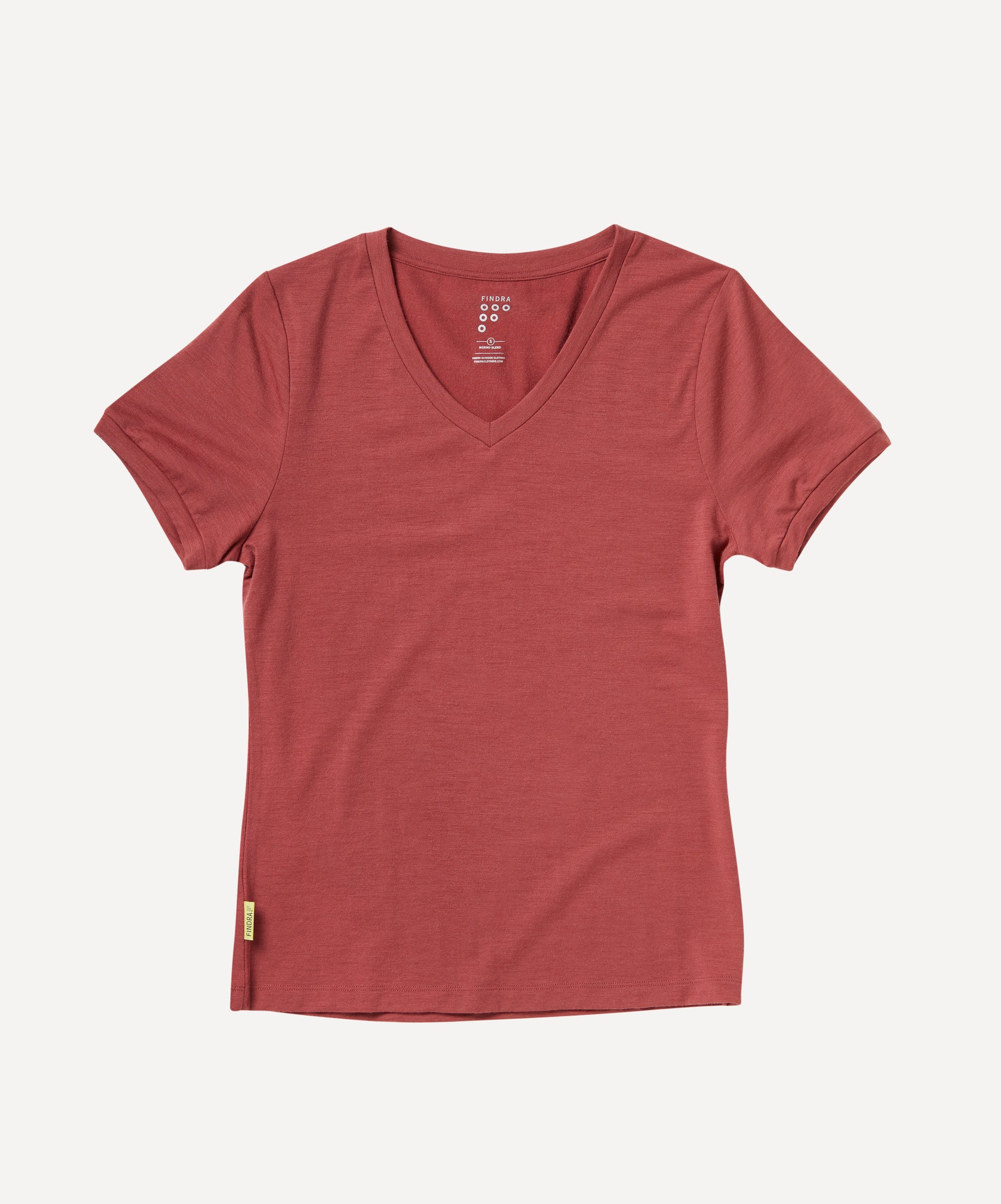 Merino Lightweight T shirt with V Neck in rust red