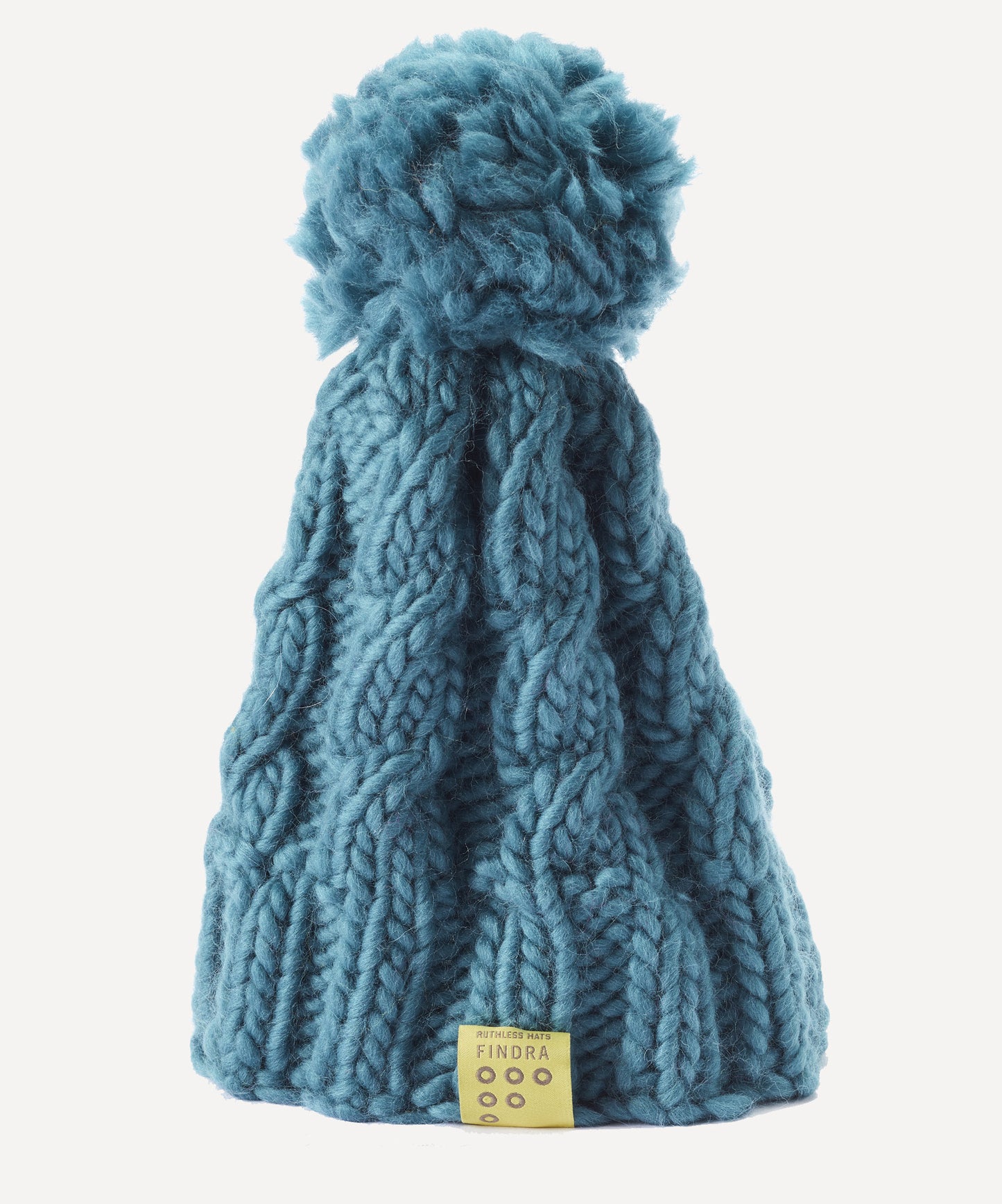 FINDRA Merino Cable Knit Bobble Hat Duck Egg