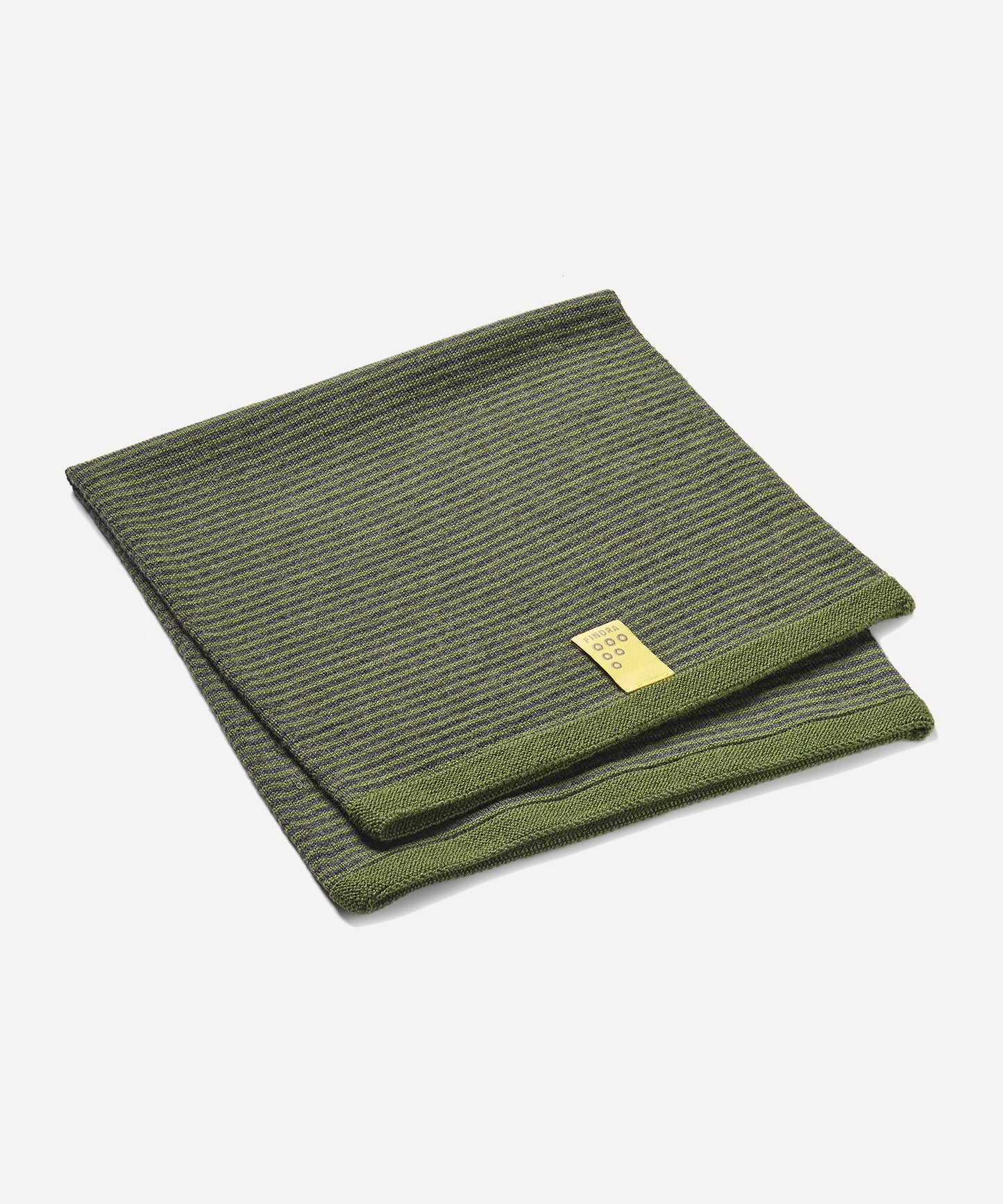 FINDRA Betty Merino Stripe Neck Warmer Moss Green Chracoal Folded