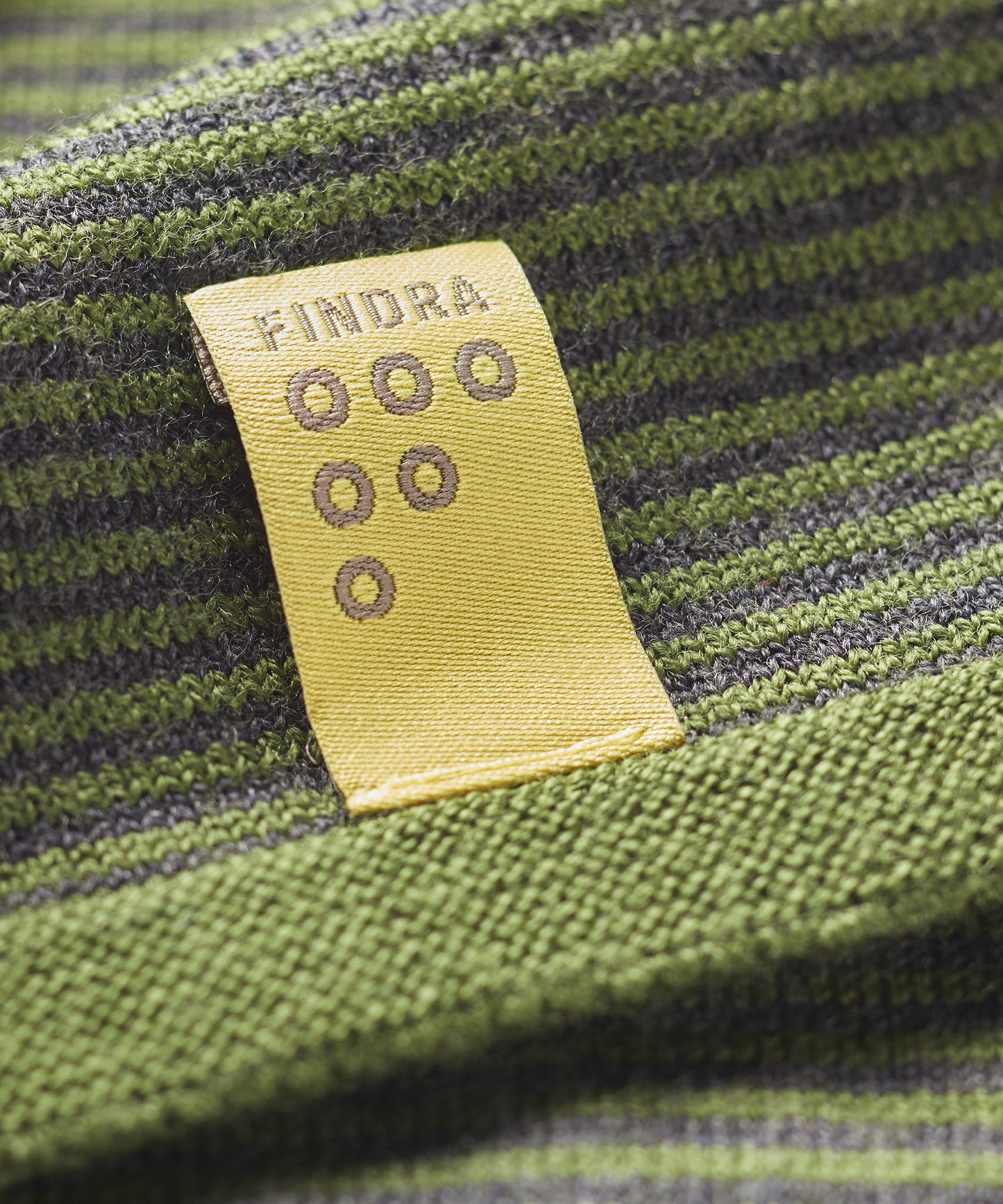 FINDRA Betty Merino Stripe Neck Warmer Moss Green Charcoal Label
