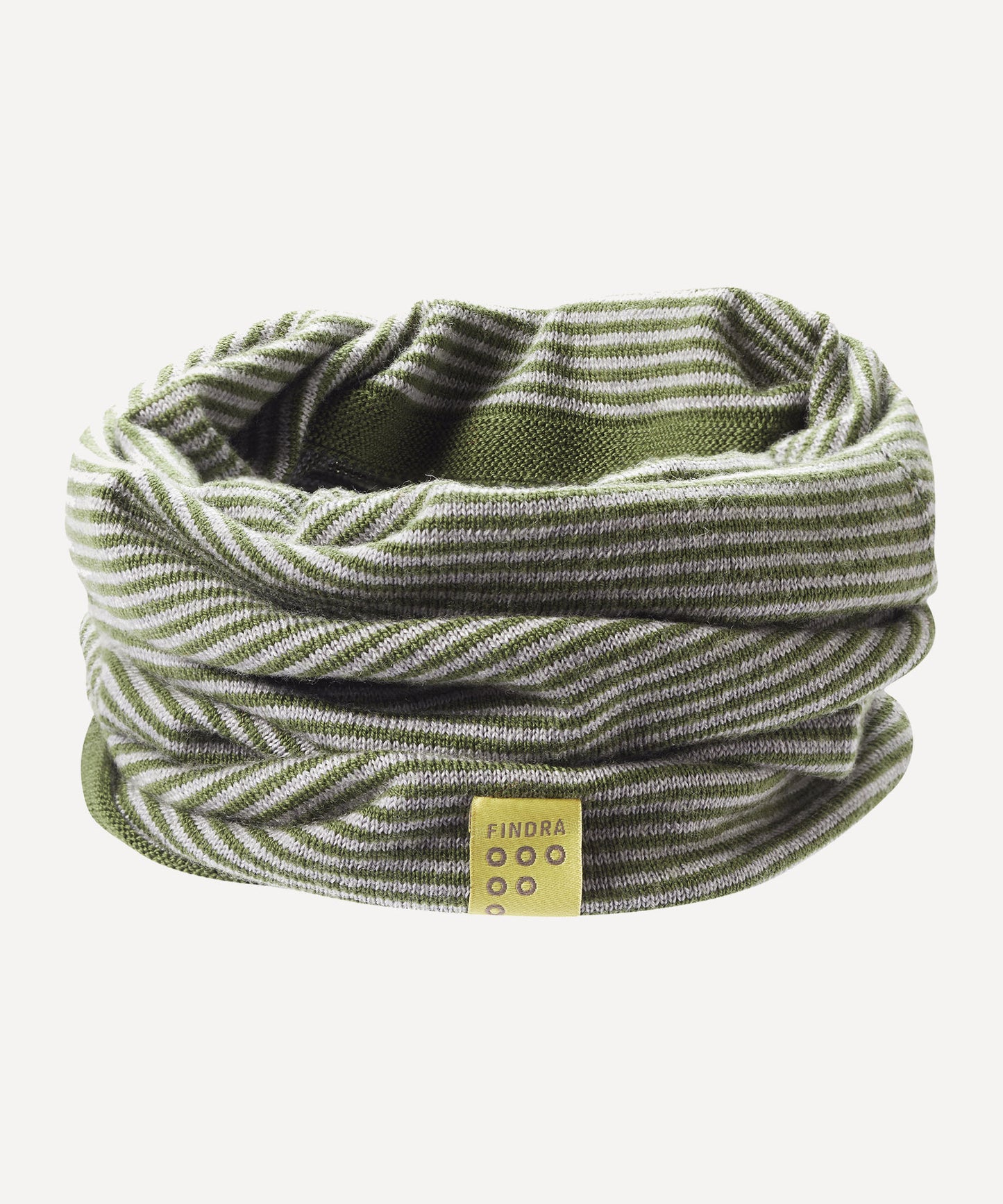 FINDRA Betty Merino Stripe Neck Warmer Moss Green Grey Marl