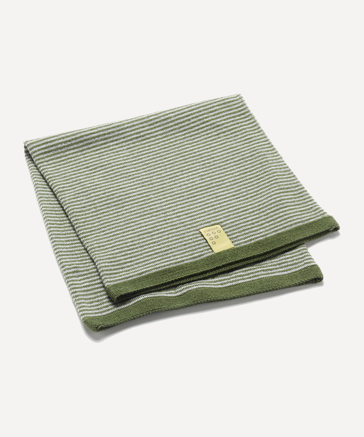 FINDRA Betty Merino Stripe Neck Warmer Moss Green Grey Marl Folded