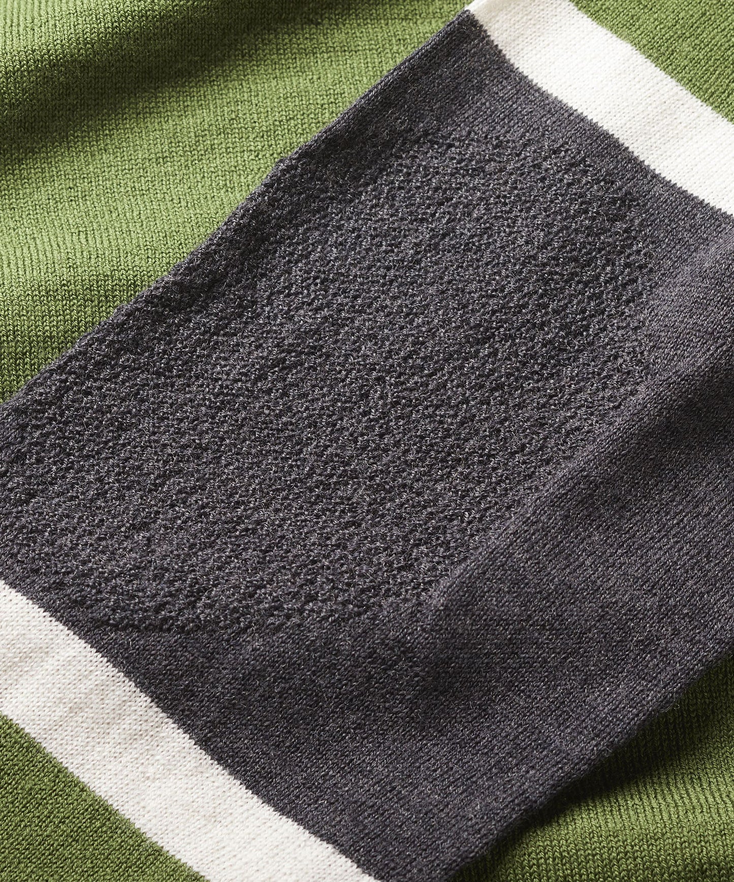 FINDRA Marin Womens Cowl Neck Merino Mid Layer Stripe Moss Green/Charcoal Elbow