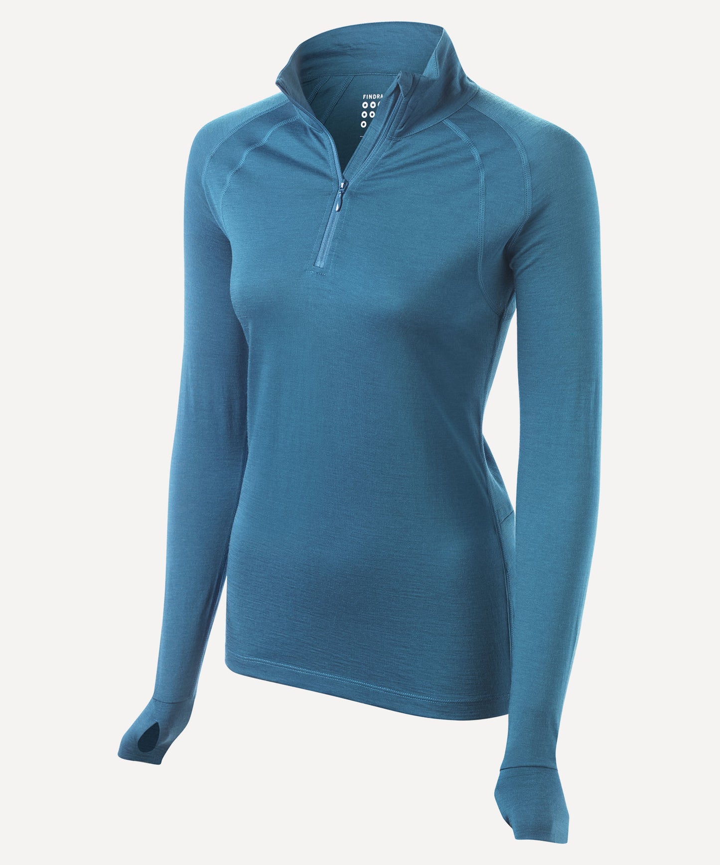 FINDRA Iona Merino Zip Neck Top Loch Blue