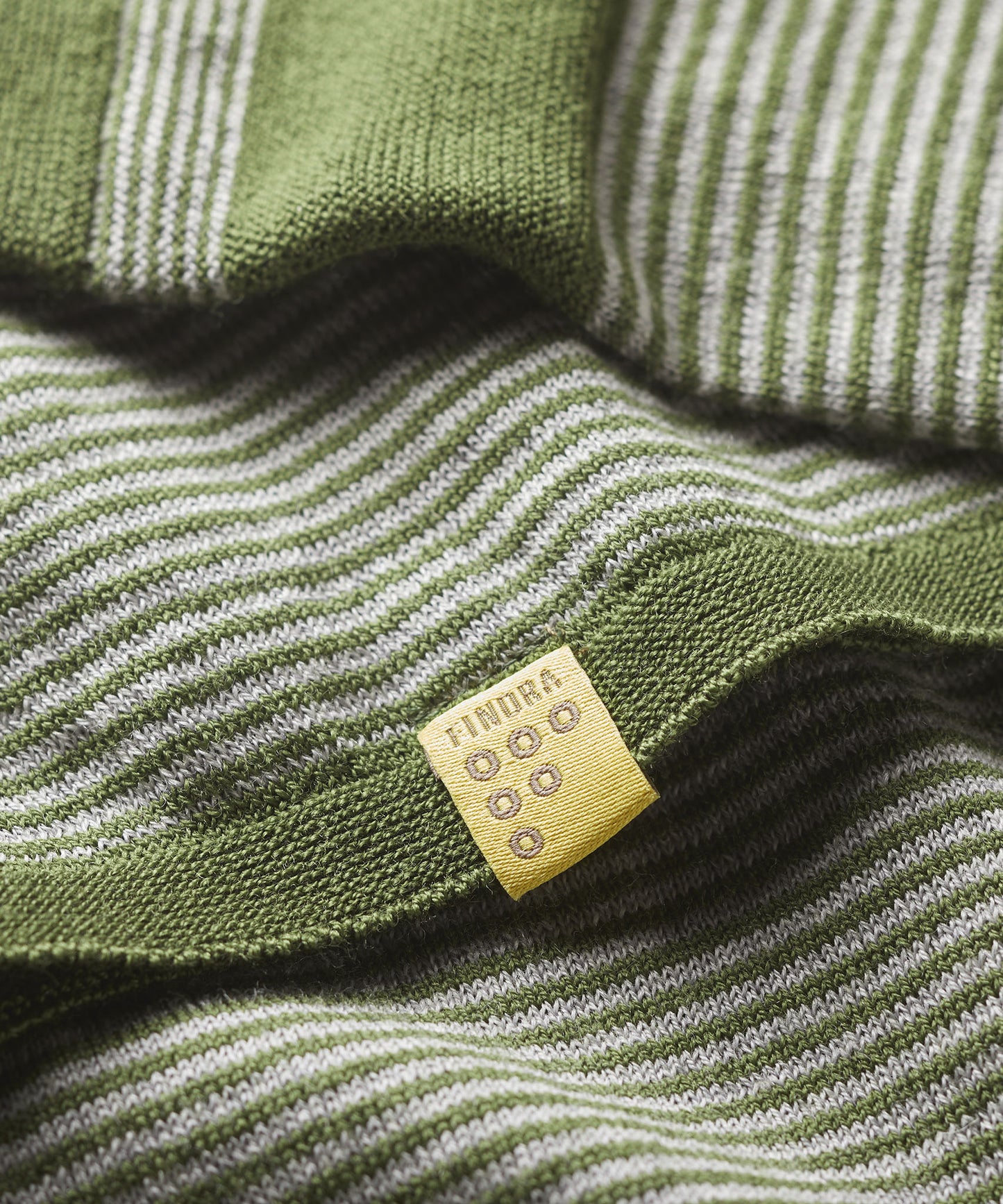 FINDRA Fern Fine Stripe Merino Ladies Top Moss Green / Grey Marl