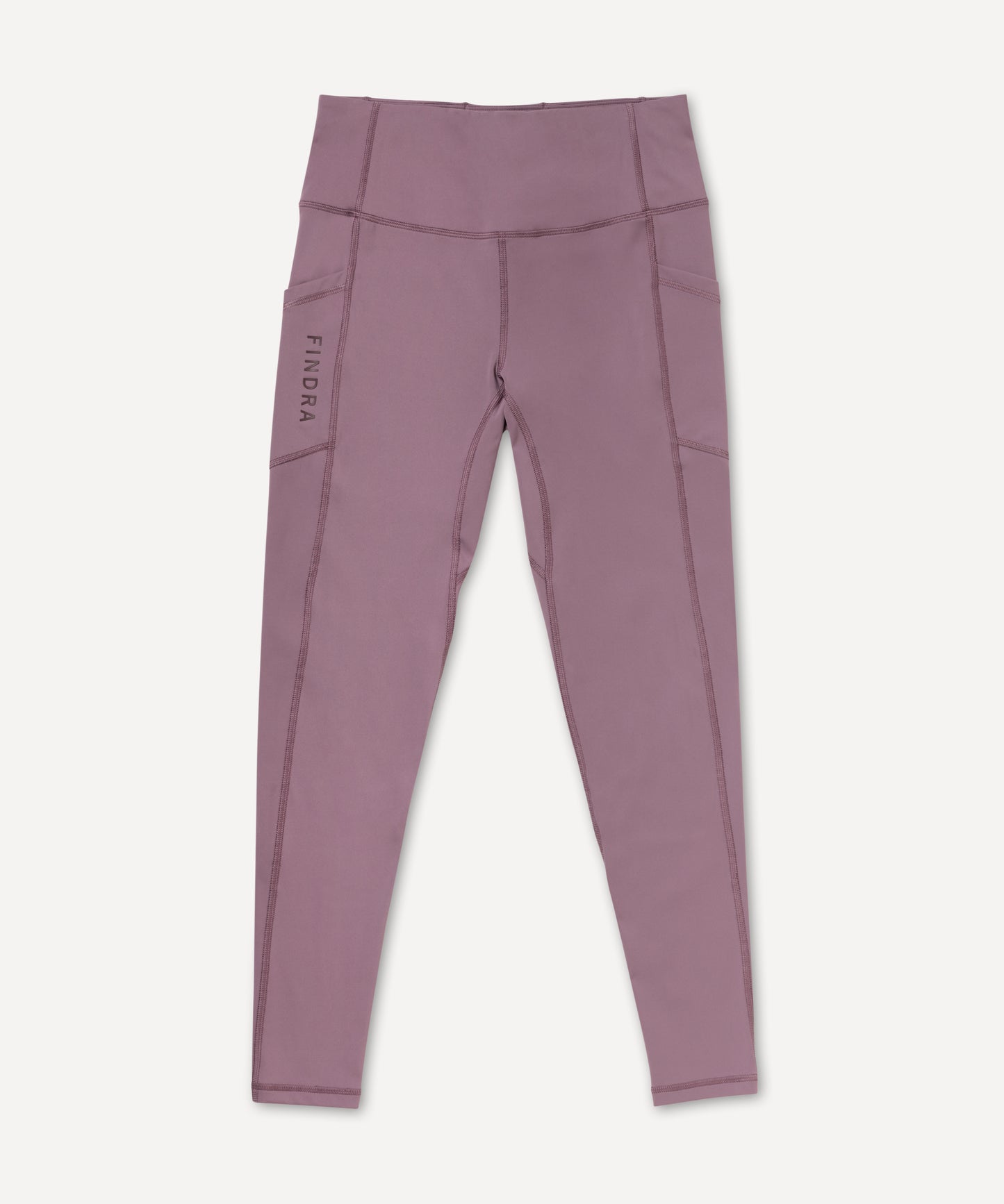 Purple leggings with a brand logo on a white background