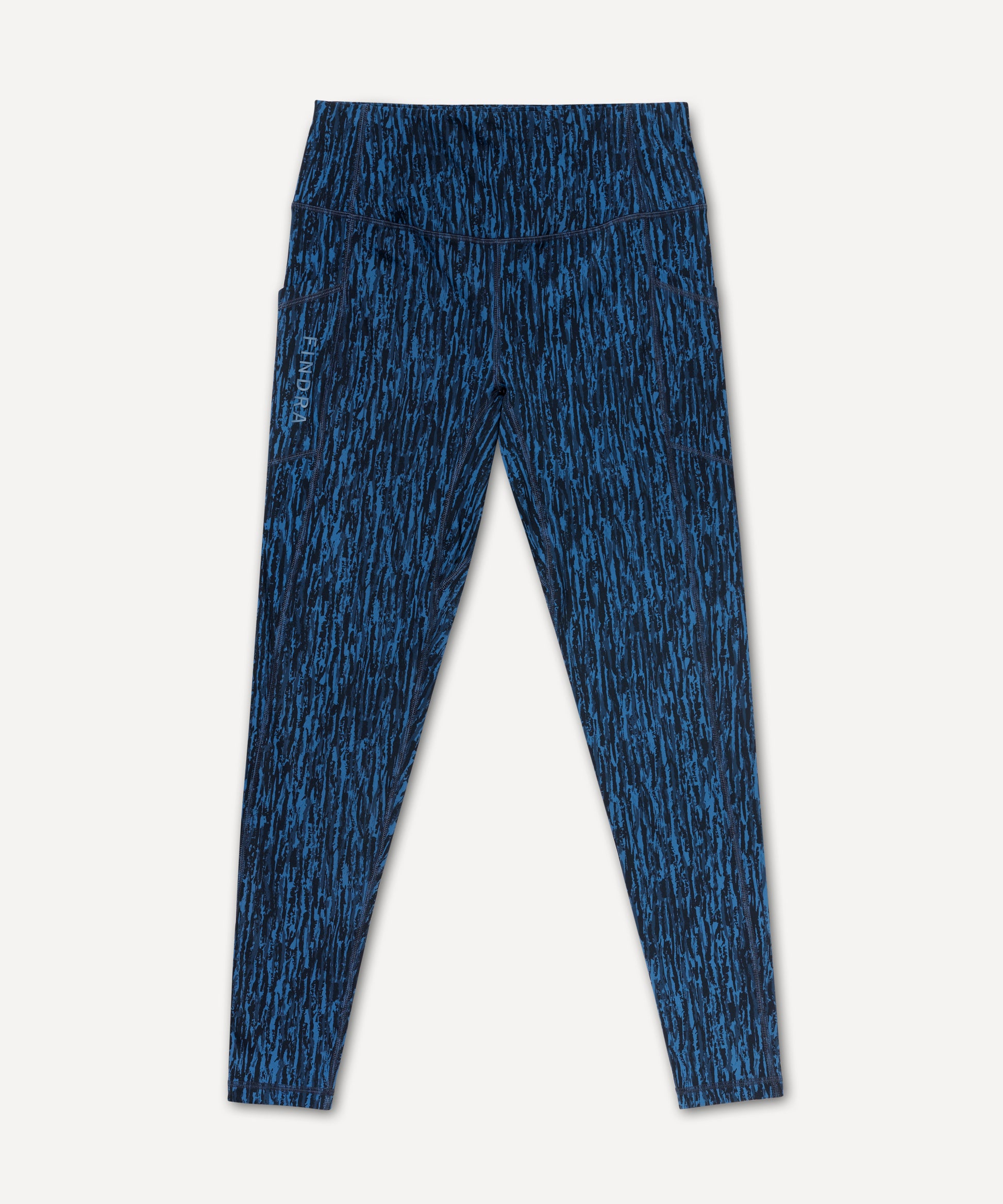 Blue patterned leggings on a white background