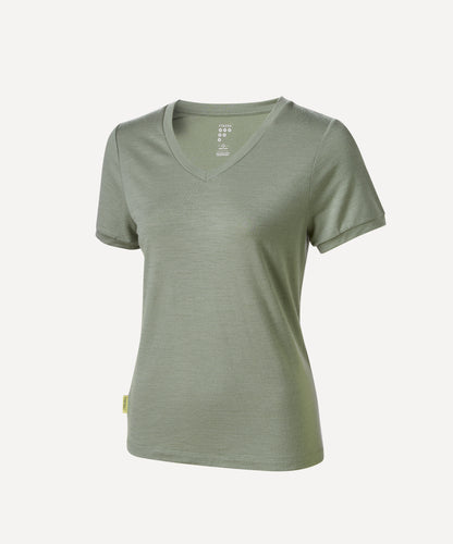 Merino Lightweight T shirt with V Neck in khaki Green