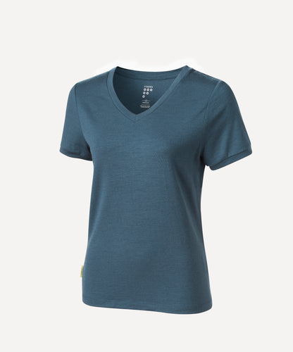 Merino Lightweight T shirt with V Neck in indigo blue
