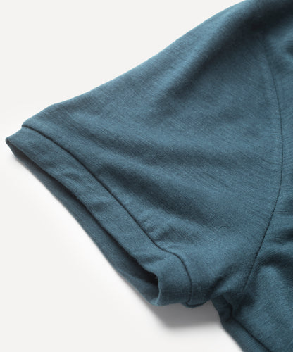 Merino Lightweight T shirt with V Neck in indigo blue