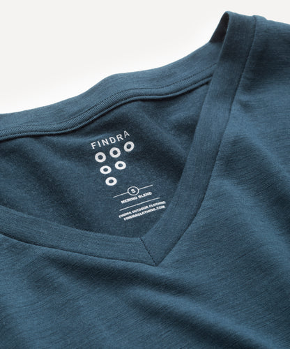 Merino Lightweight T shirt with V Neck in indigo blue