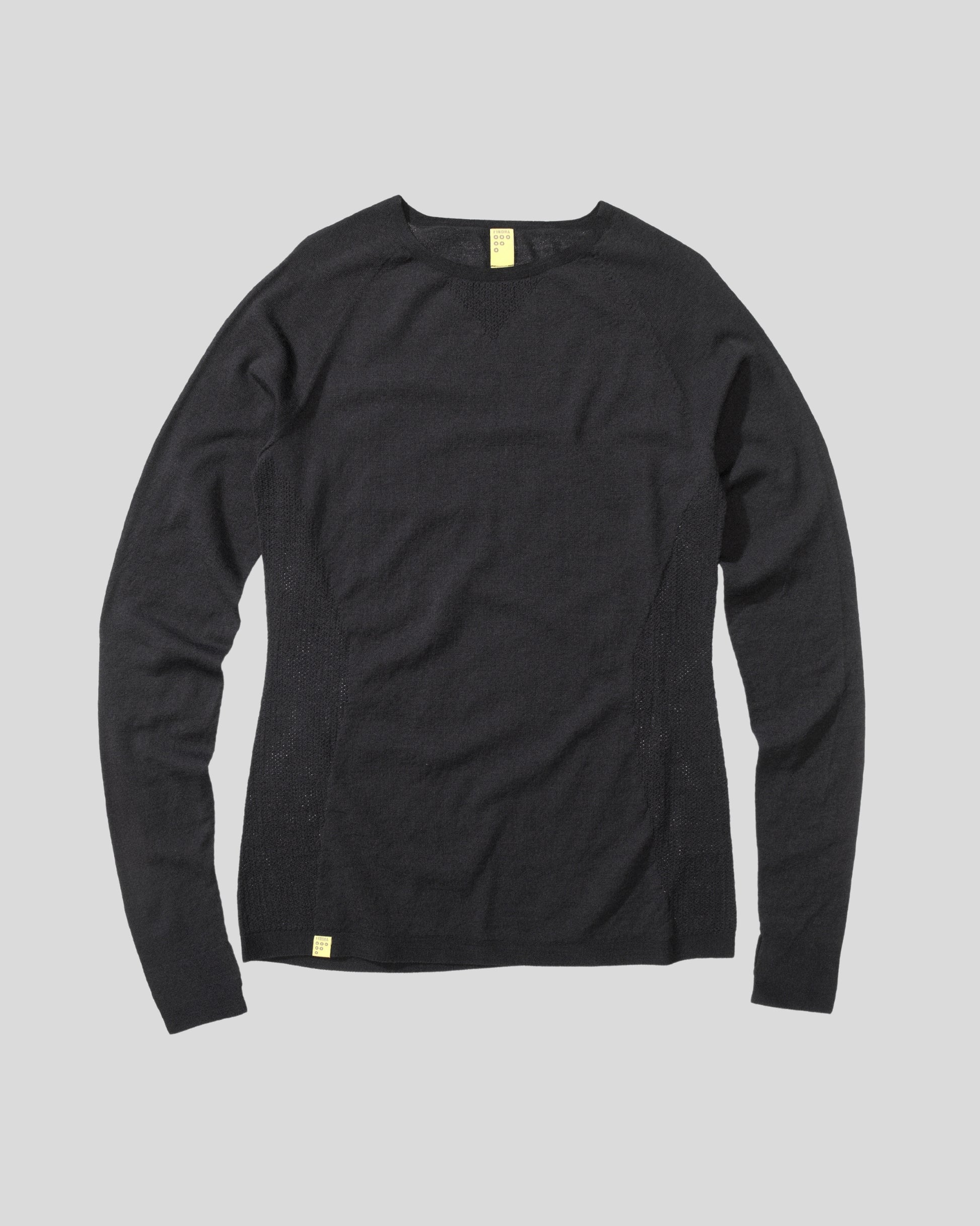 Black long-sleeve shirt on a gray background