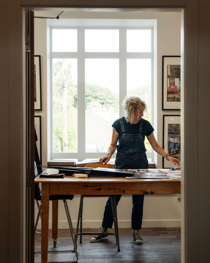 Alex Feechan of FINDRA in her studio designing the clothing range