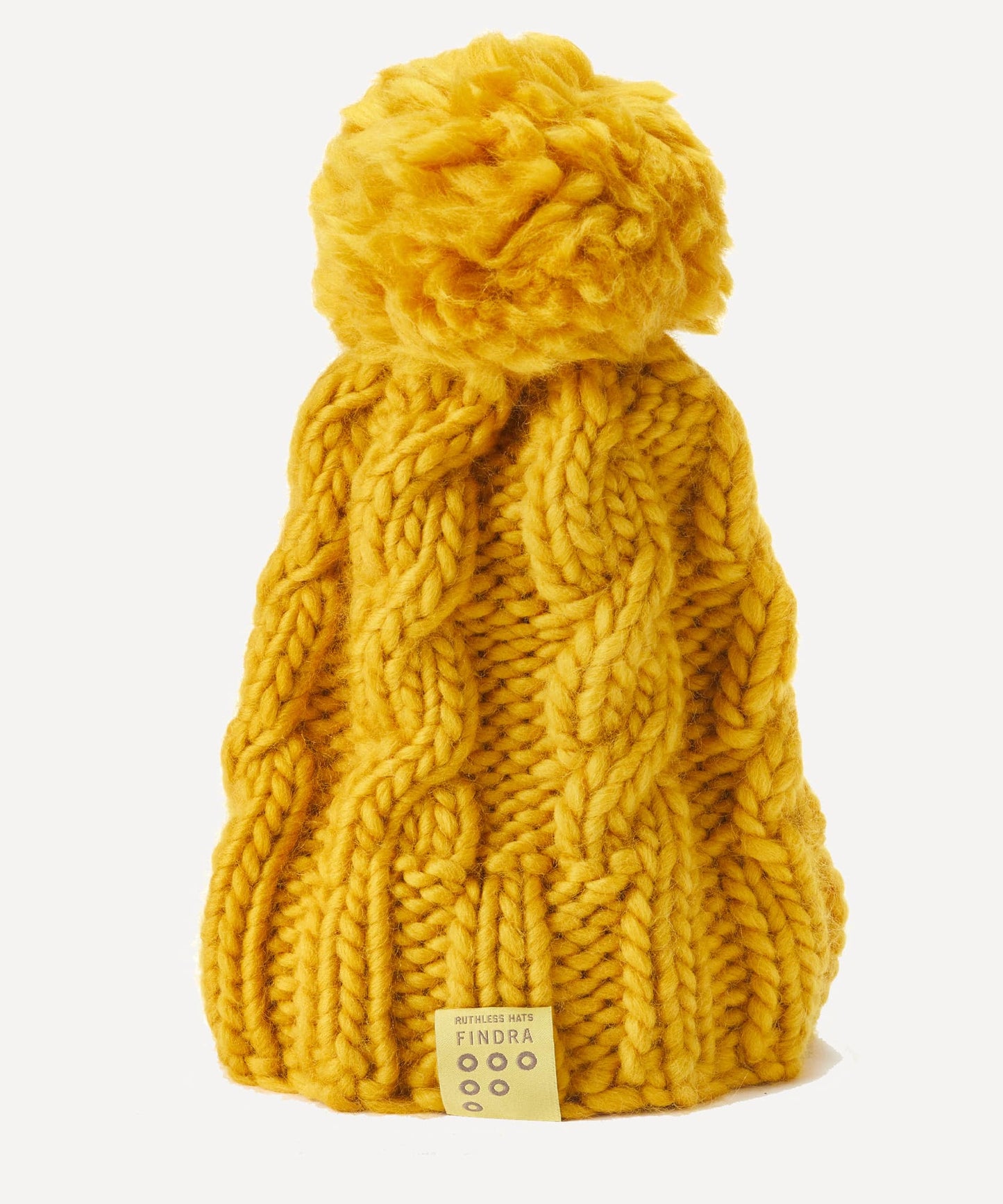 FINDRA Cable Knit Bobble Hat Mustard