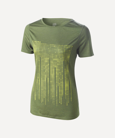 FINDRA Orla Print Womens Merino T-Shirt Bronze Green