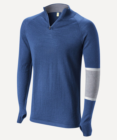 FINDRA Lewis Merino Zip Neck Base Layer French Blue