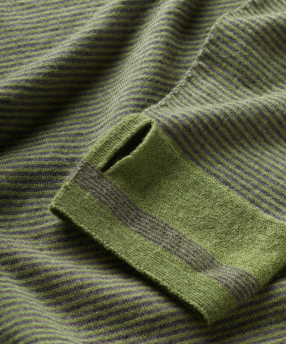 FINDRA  Leithen Merino Mens Base Layer Stripe Moss Green/Charcoal