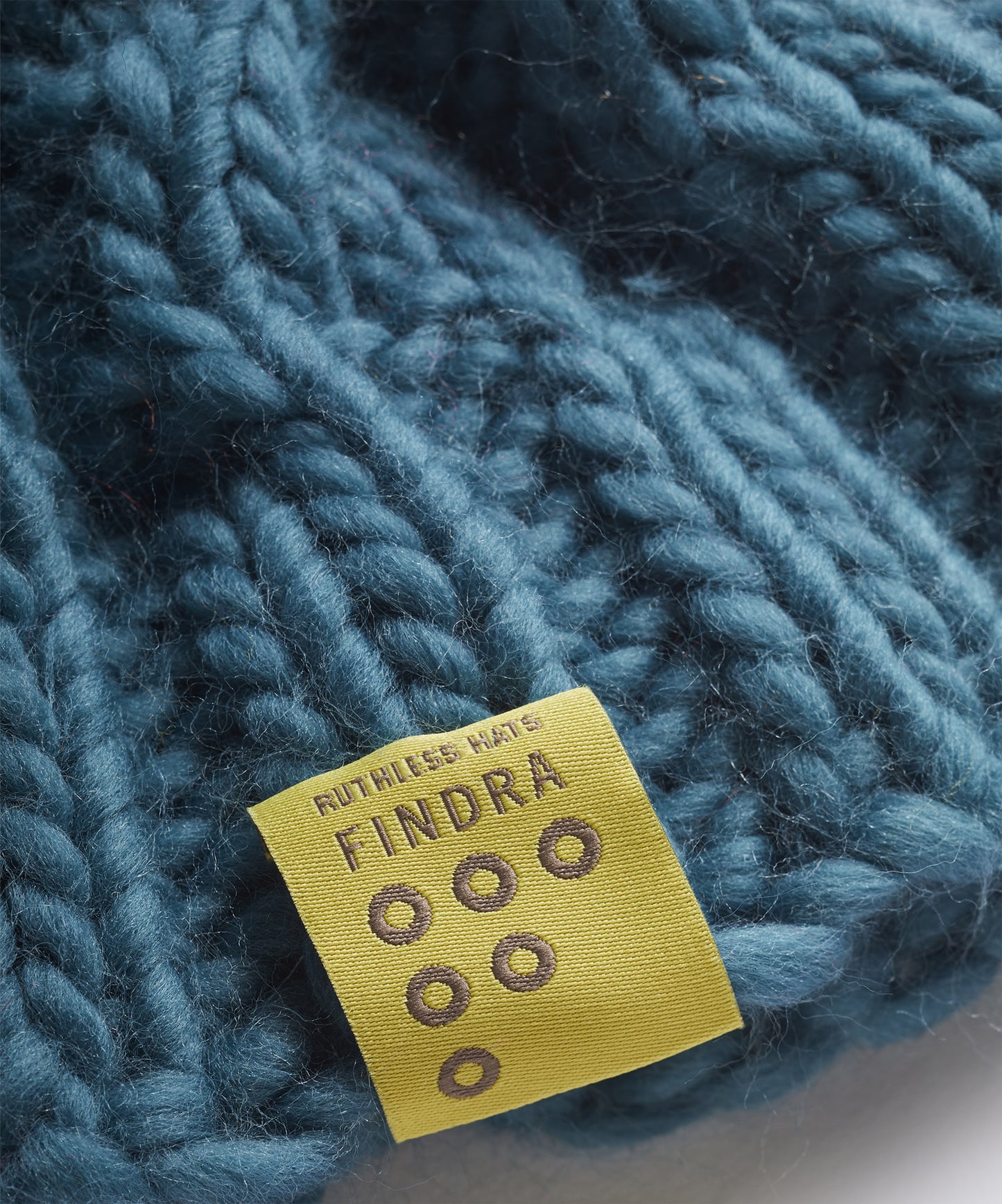 FINDRA Cable Knit Bobble Hat Duck Egg - Label