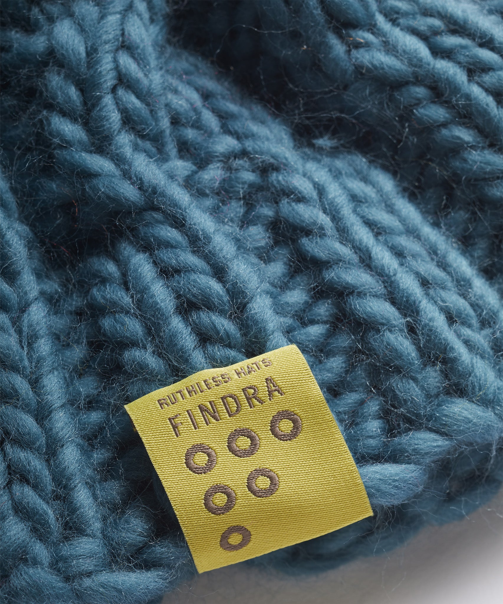 FINDRA Cable Knit Bobble Hat Duck Egg - Label