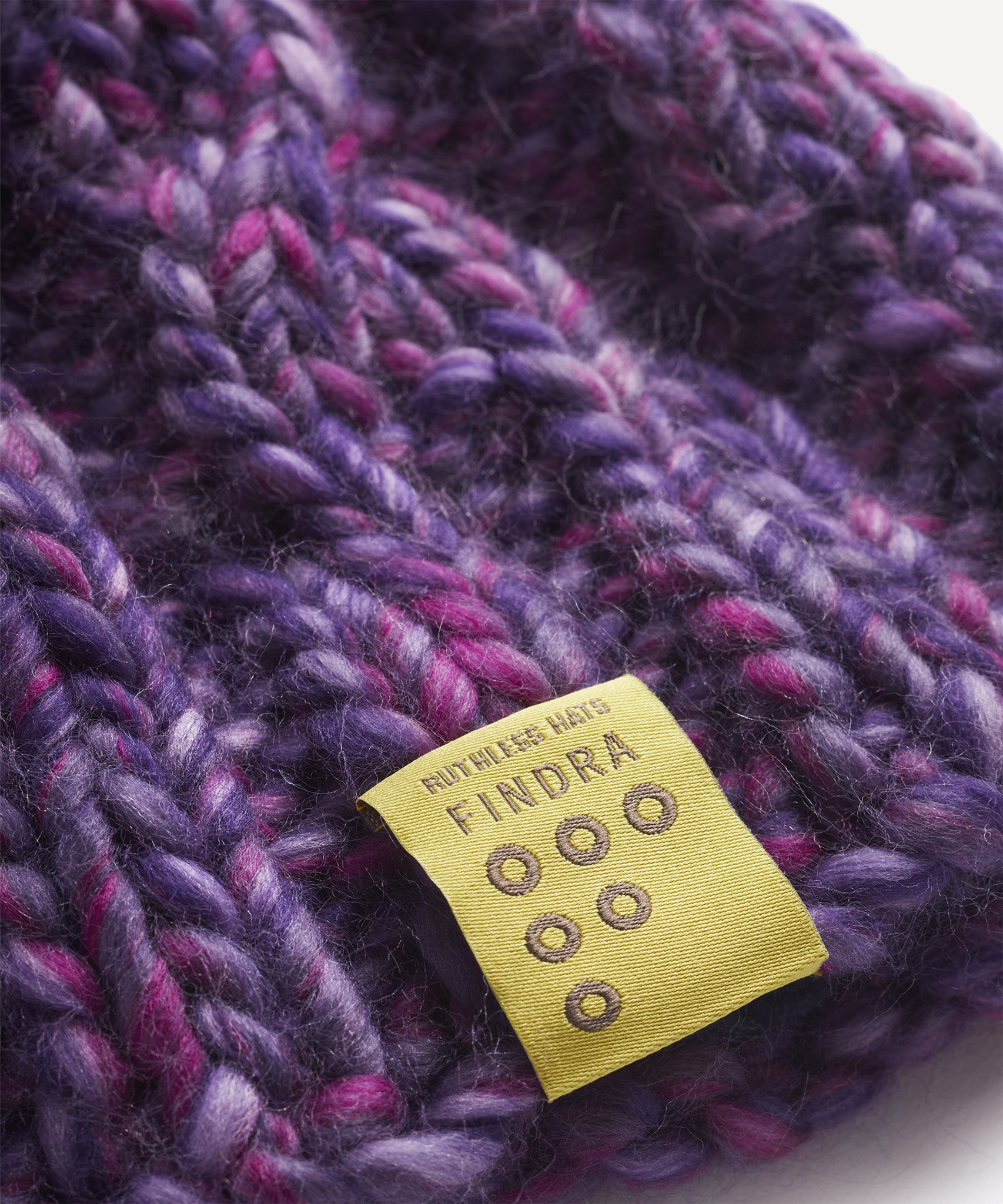 FINDRA Merino Cable Knit Bobble Hat Fuschia Label